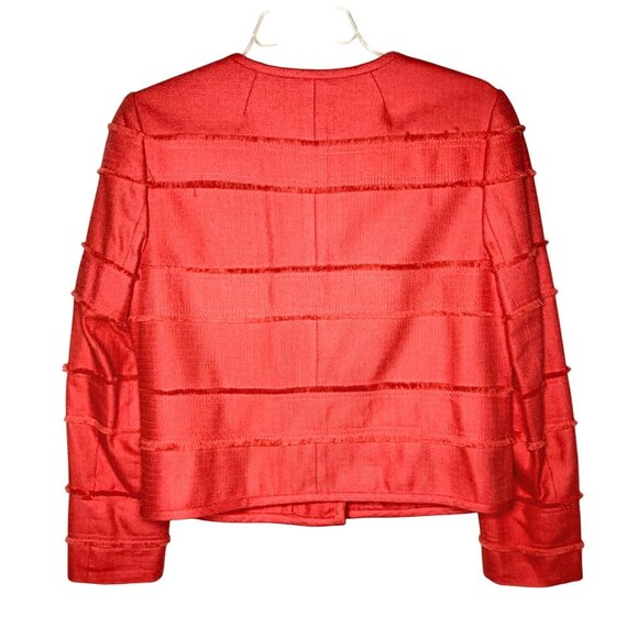J. Crew Cropped Coral Blazer Lined - Fringe Trim - Size 10 - Picture 5 of 9